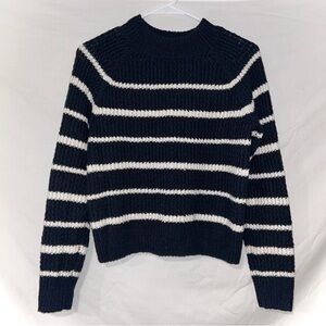 Vince Ribbed Striped Pullover Crewneck Navy Pampas Sweater Nautical Fisherman
